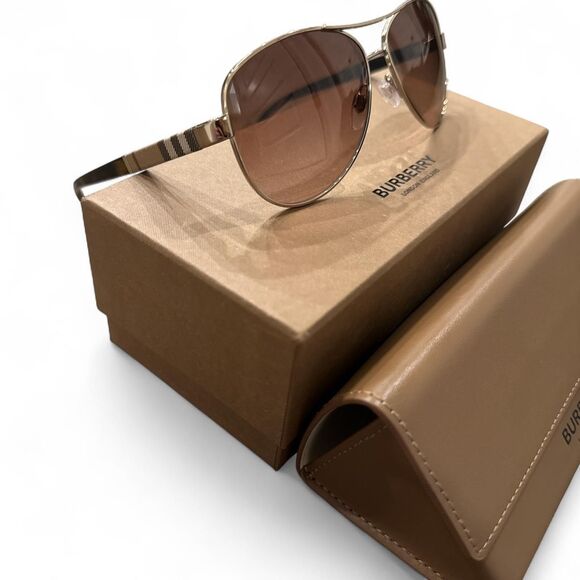 Burberry Women's Brown and Gold Sunglasses - Picture 1 of 6